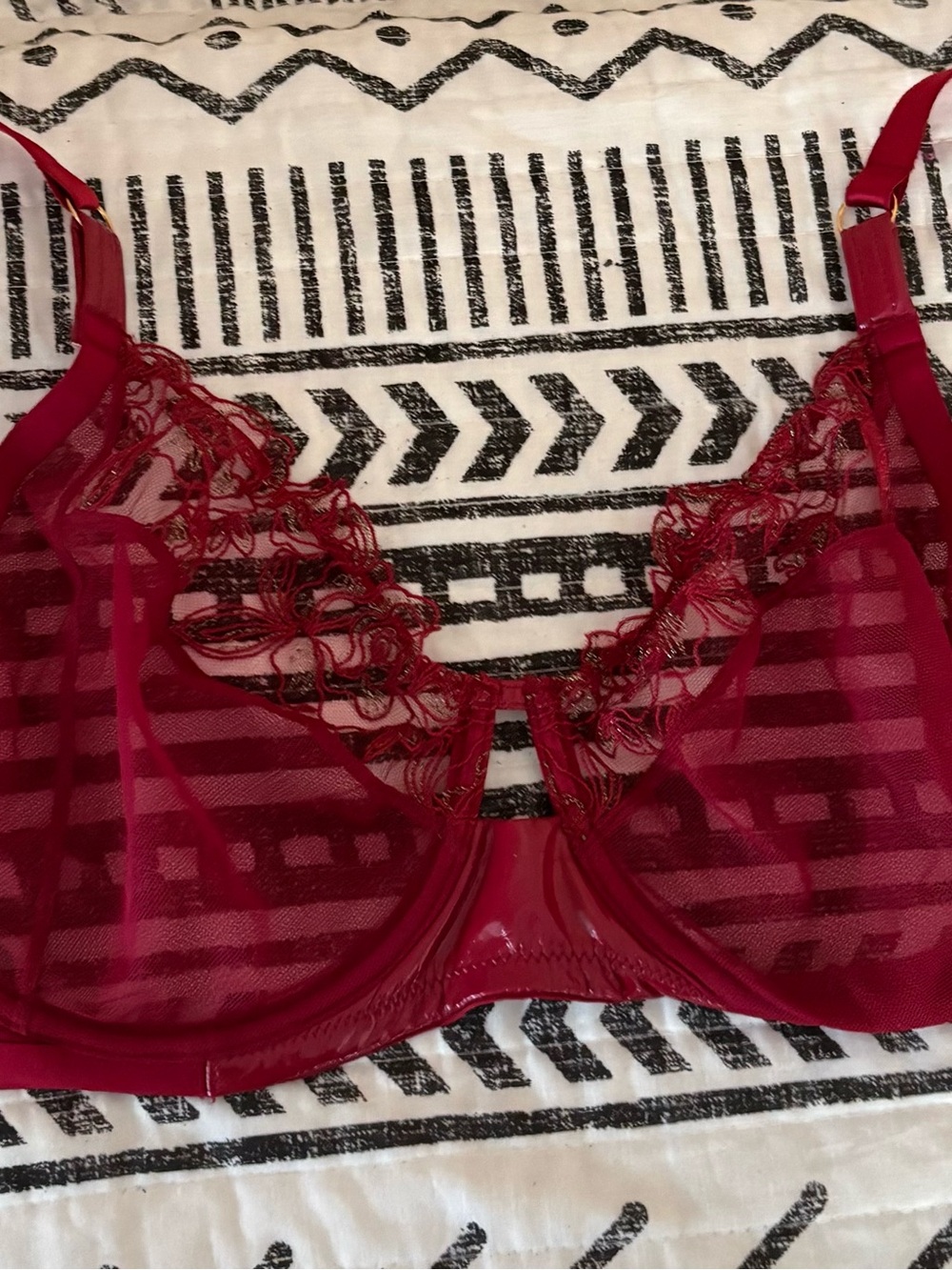 Victoria's Secret Burgundy Lace & Mesh Underwire Bra
